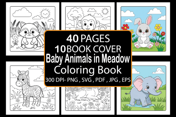 Baby Animals in Meadow Coloring Book
