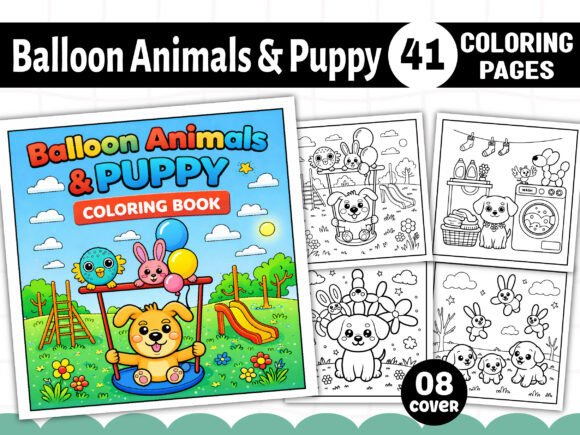 Balloon Animals Puppy Coloring Pages: Build Your Own Unique KDP Interior