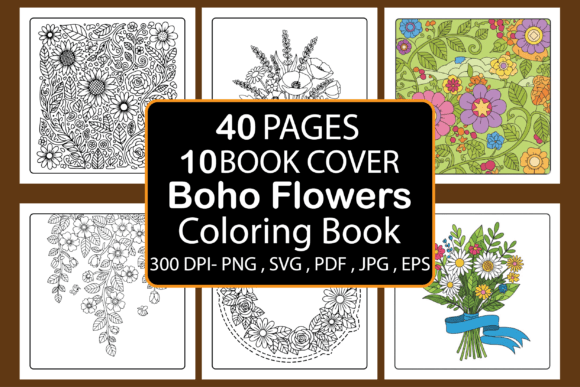 Boho Flowers Coloring Book