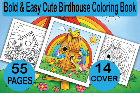 Bold Easy Cute Birdhouse Coloring Book
