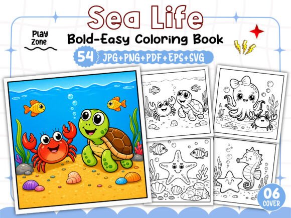 Bold Easy Sea Life Coloring Book for KDP Interiors