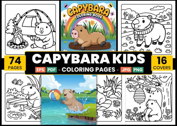 Capybara Kids Coloring Book Pages for Creative Publishing