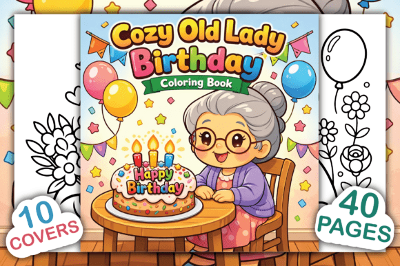 Cozy Old Lady Birthday Coloring Book